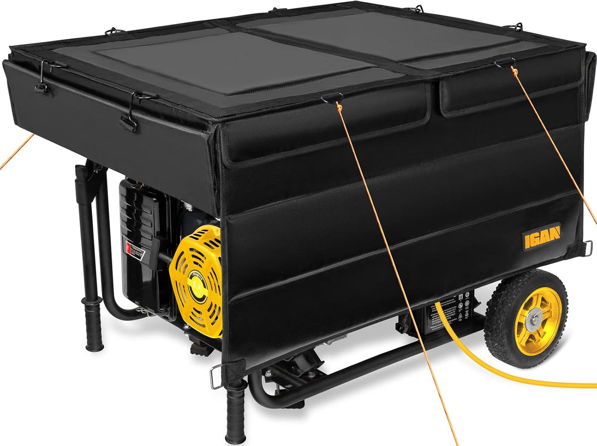 IGAN Pro-Max Generator Tent with Ultra-Heavy-Duty Tarpaulin Enclosure, Windproof Kit and All-Weather Rain Shelter for Most 3500W-12000W Generators, Black