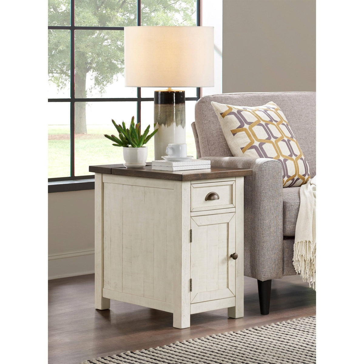 Cream White and Brown Chairside Table from Martin Svensson Home, Monterey Collection