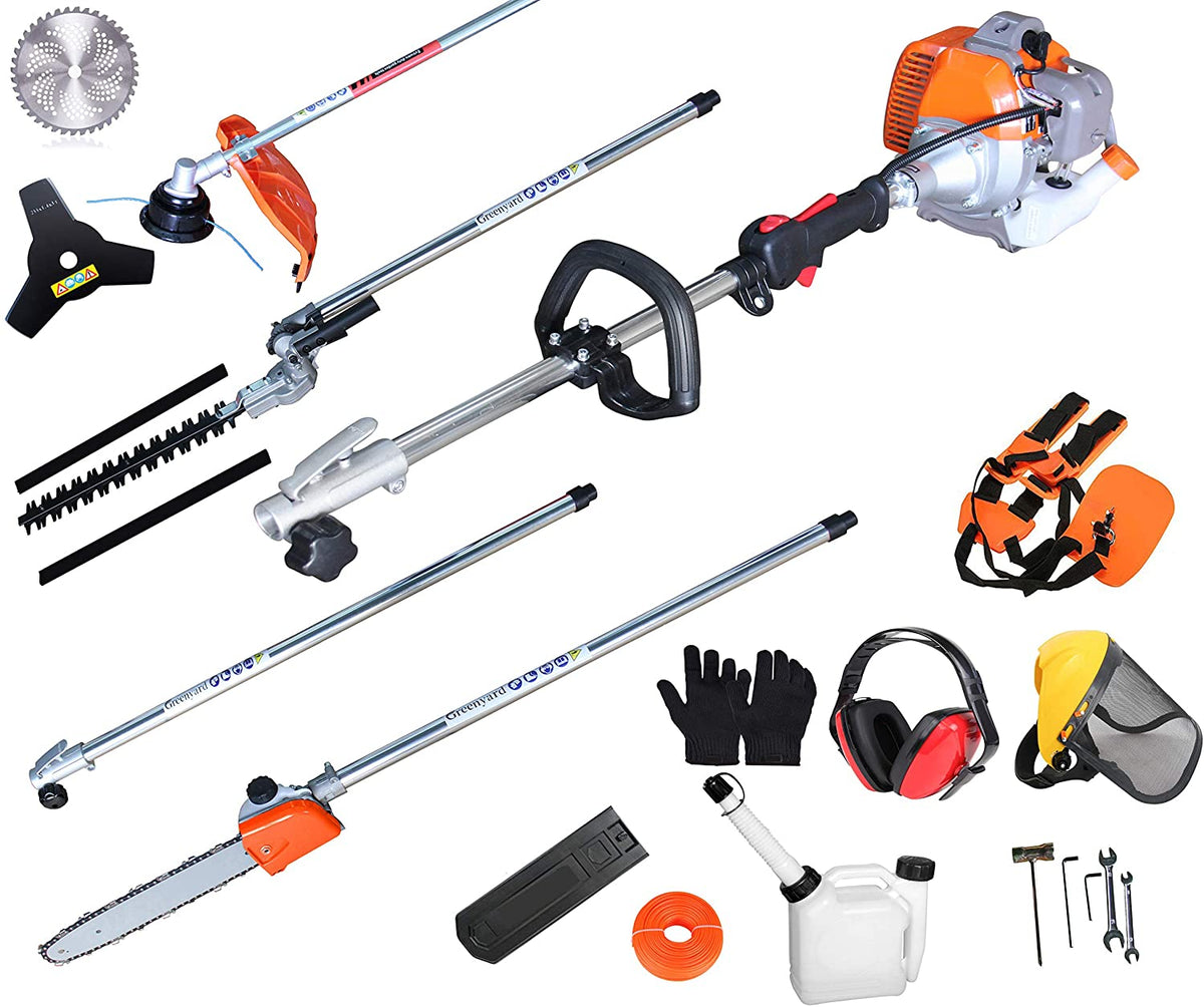 Gas-Powered Multi-Function Trimming Tool with Hedge Trimmer, String Trimmer and Brush Cutter Attachments