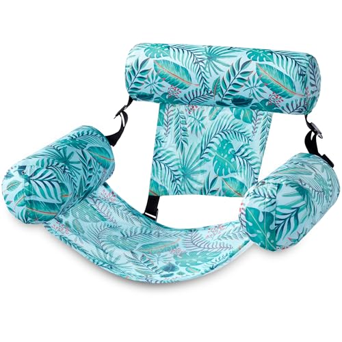 Sloosh Inflatable Pool Lounge Chair with Plant Pattern, Floating Hammock Mat for Adults, Water Raft for Pool, Beach and Summer Parties