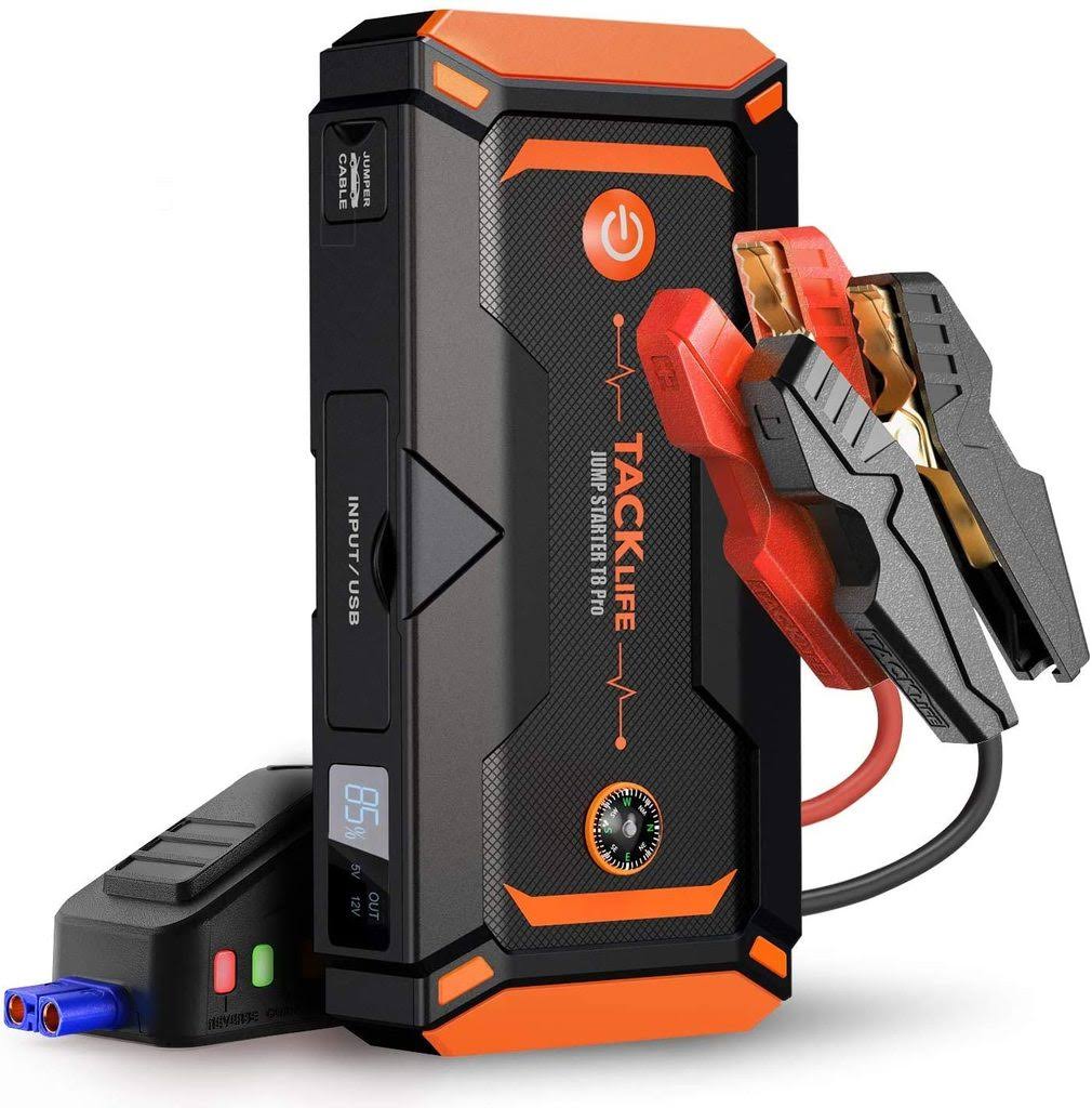 Tacklife T8 Pro Car Jump Starter with 1200A Peak Power, 18000mAh Battery, LCD Screen and Water-Resistant Housing, Orange