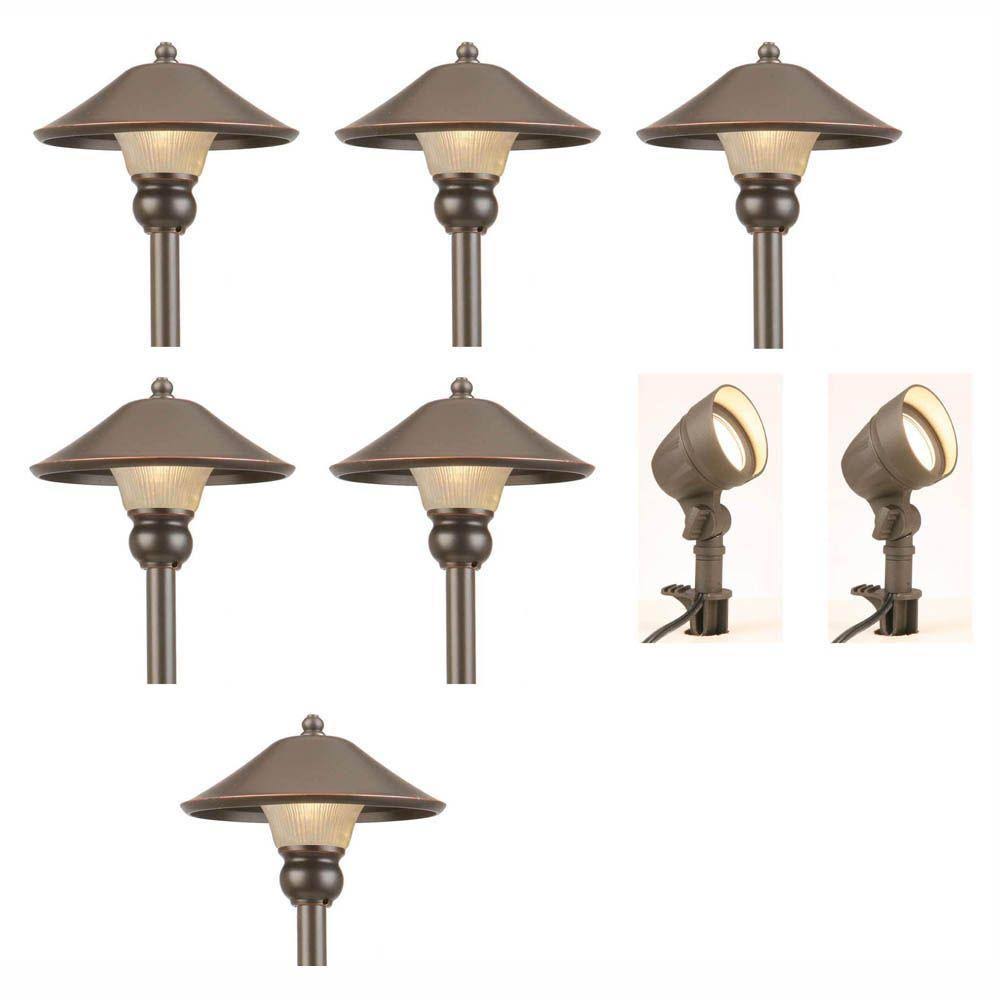 Hampton Bay 8-Pack Bronze Low-Voltage LED Landscape Path Lights for Outdoor Use