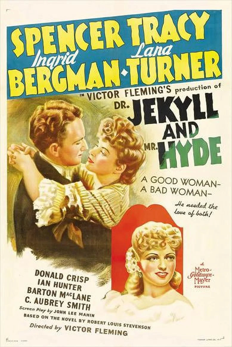 Dr. Jekyll and Mr. Hyde Movie Poster, 27 x 40 in (69 x 102 cm), Featuring Spencer Tracy, Ingrid Bergman, Lana Turner and Cast