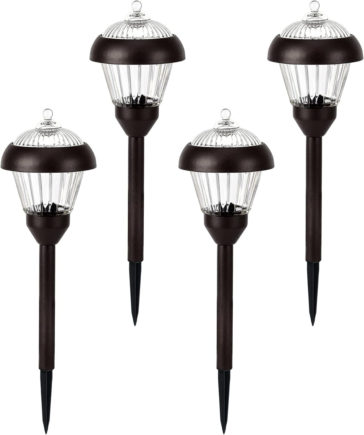 Solpex 4-Pack High-Lumen Solar Pathway Lights with 2 Bright LEDs, IP65 Waterproof Metal Housing and Auto On/Off