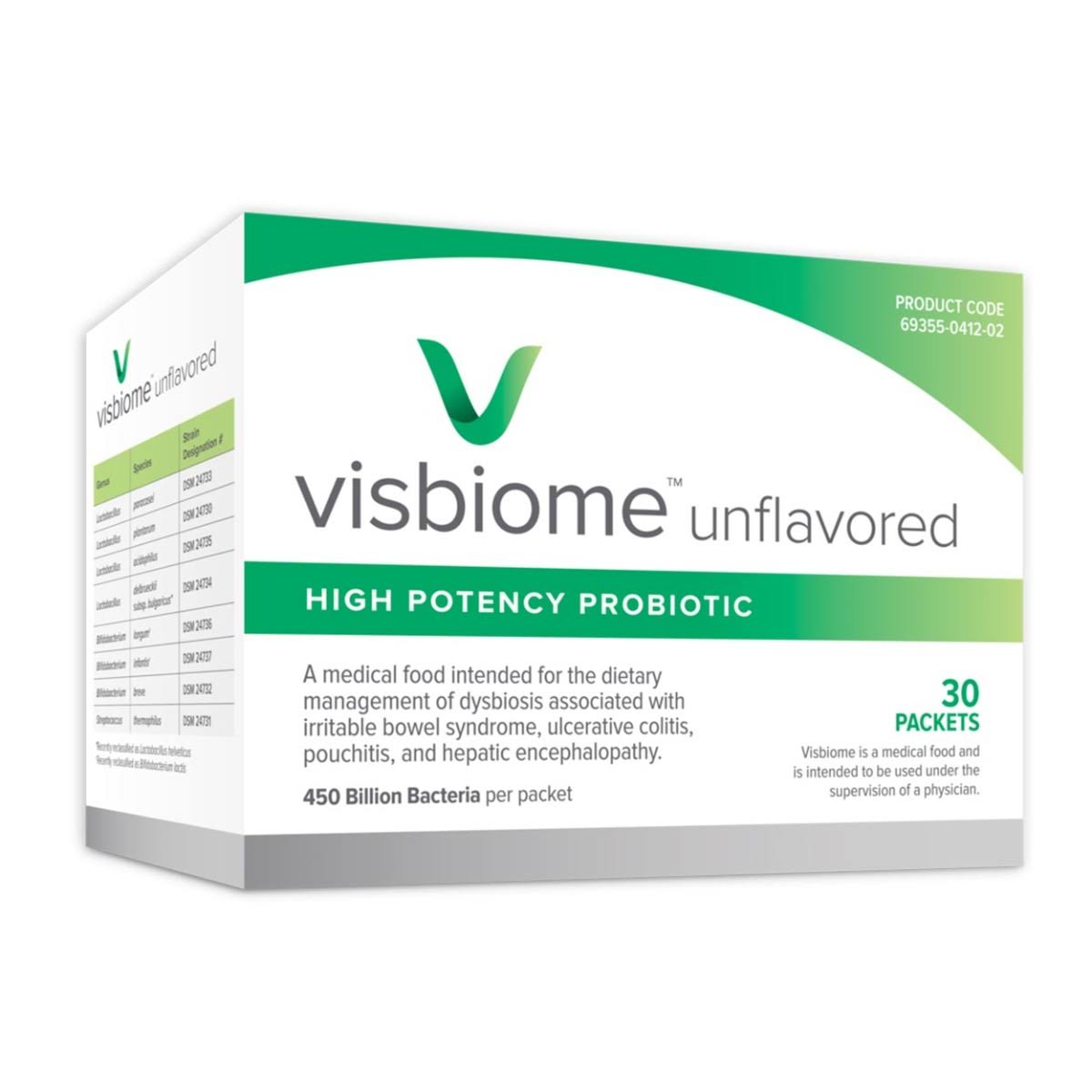 Visbiome Unflavored Probiotic Supplement with 450 Billion Bacteria, 30 Packets