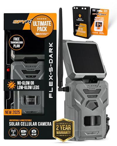 SPYPOINT Flex-S-Dark Solar Cellular Trail Camera with Built-In Solar Panel, 40MP Photos, 1080p Video with Sound, No-Glow Night Vision and Motion Activation