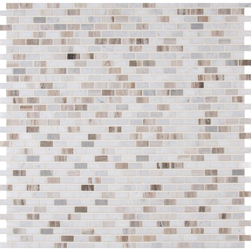 MSI Palisandro Mini Brick Polished Marble Mosaic Tile with Mesh Mounting, 12 in. x 12 in. x 10 mm, 10 Sq. Ft. per Case