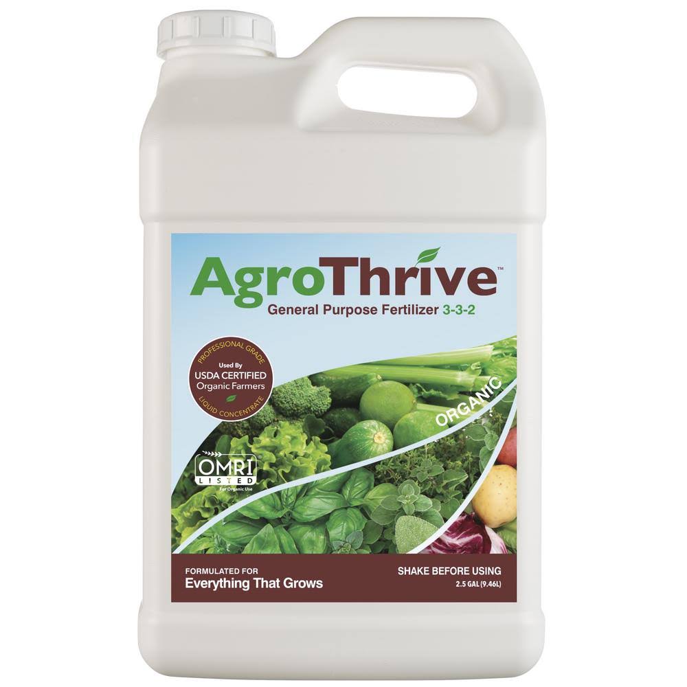 AgroThrive Organic Liquid Fertilizer, 2.5 Gallon General-Purpose Formula