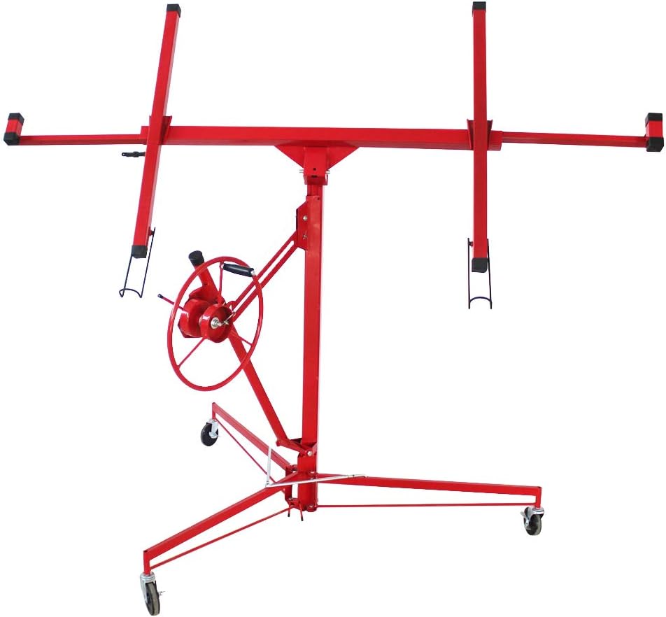 Rolling Drywall Panel Lift with Lockable Casters, 11-Foot Hoist for 150-LB Loads, Axonl Construction Panel Jack