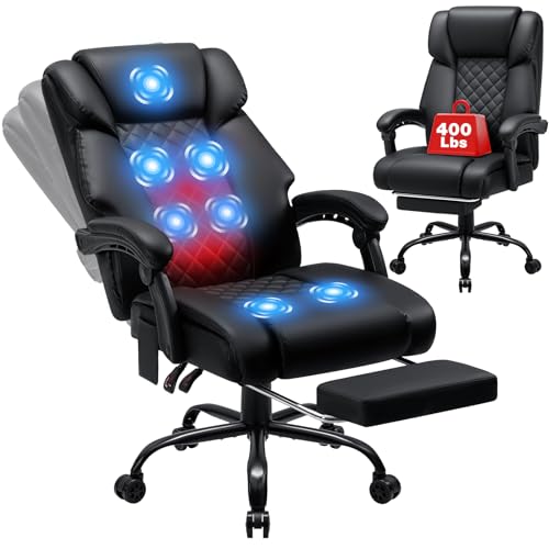 HOFFREE Ergonomic Executive Office Massage Chair with Heat, 7-Point Vibration, Reclining Backrest and Footrest, High-Back Black Design