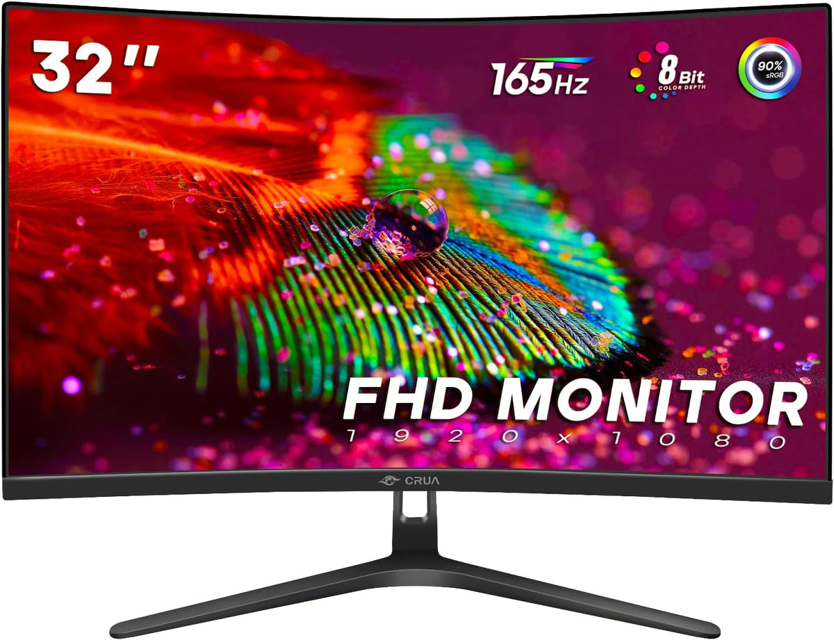 CRUA 32-Inch Curved Ultrawide Gaming Monitor with 165Hz FHD 1080P Display, 1ms GTG, 1800R Design, FreeSync and Low Motion Blur