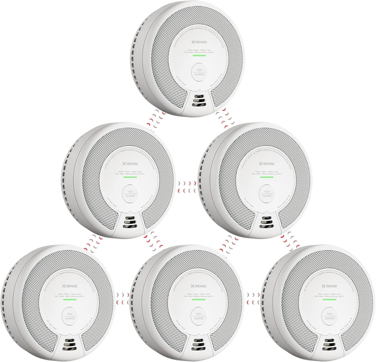 X-Sense SC06-W Wireless Interconnected Combination Smoke and Carbon Monoxide Detector, 10-Year Battery-Powered Fire and CO Alarm, 6-Pack