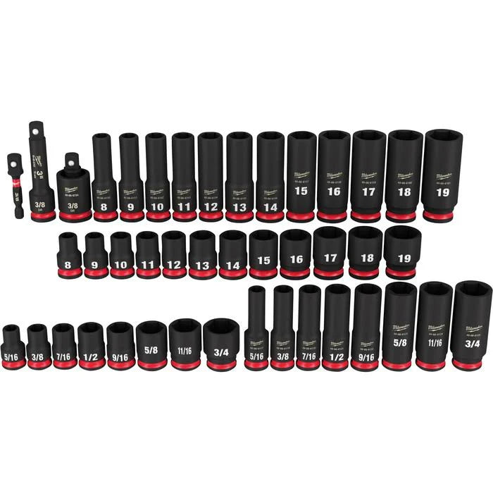 43-Piece Milwaukee Shockwave Impact Duty Socket Set with SAE and Metric 6-Point Sockets, 3/8-Inch Drive, Model 49-66-7009