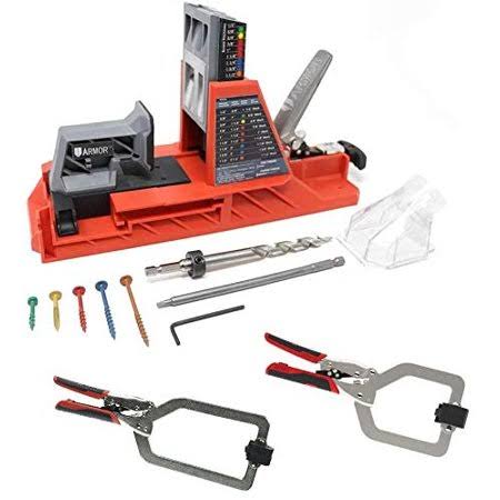 Armor Tool Auto Pocket Hole Jig with 3 inch & 6 inch Auto-Adjust Multi-Purpose Clamps, One Size