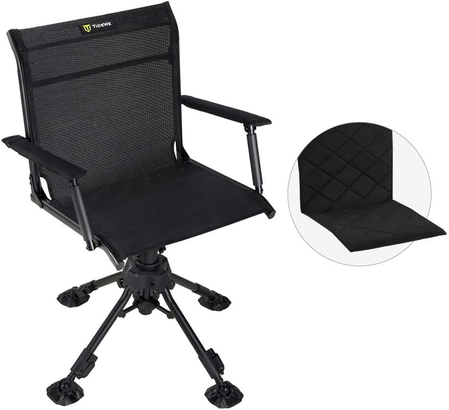 TIDEWE Folding Hunting Chair with Seat Cover, 360-Degree Silent Swivel, Adjustable Four-Leg Height, Armrests and Portable Ground Blind Design