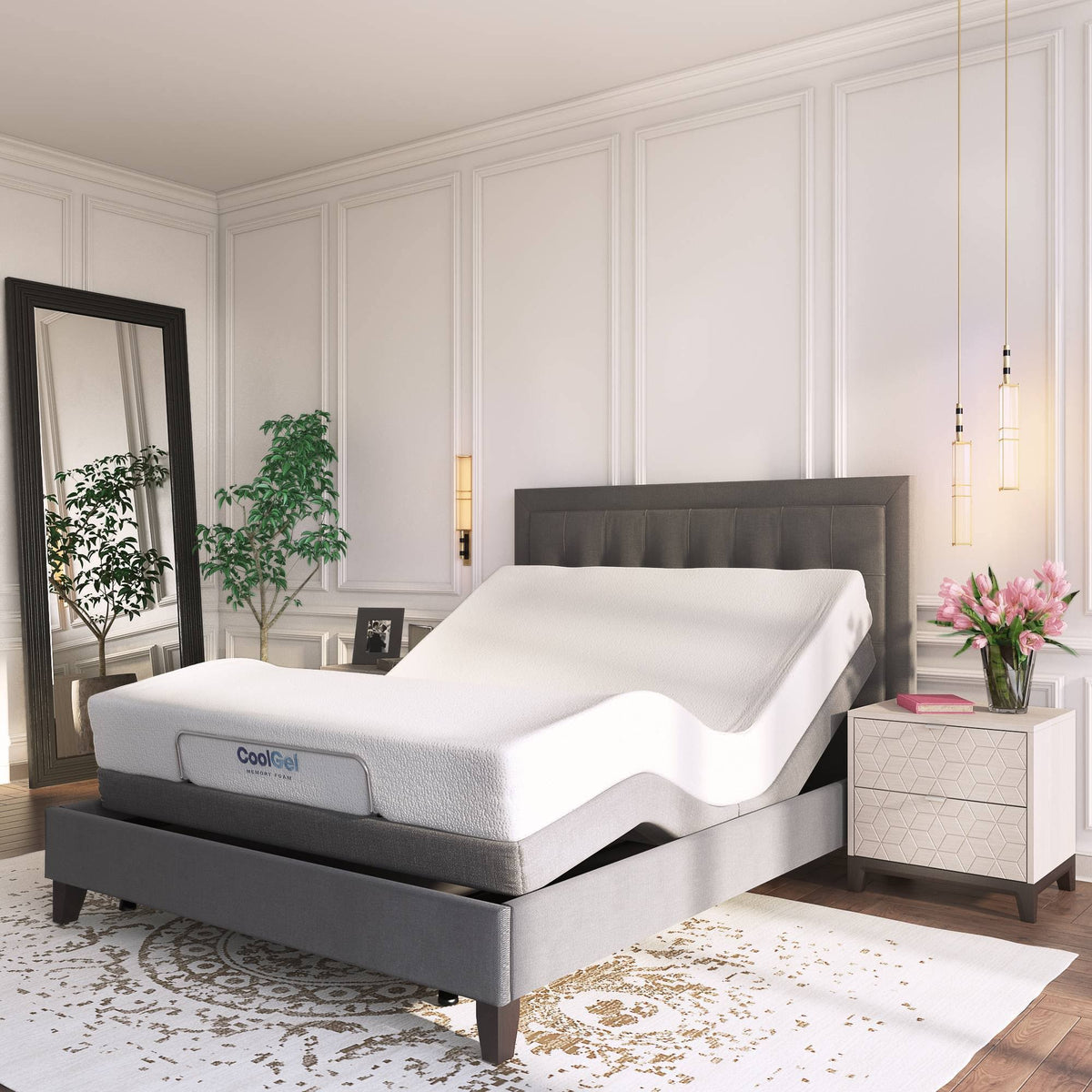 Queen Venere Adjustable Bed Base Featuring a Jubilee Mattress