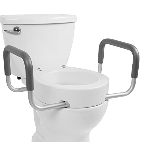 Vive Raised Toilet Seat with Handles for Seniors, Easy-Clean White Seat Riser for Elongated or Standard Bowls, Handicap and Post-Surgery Support