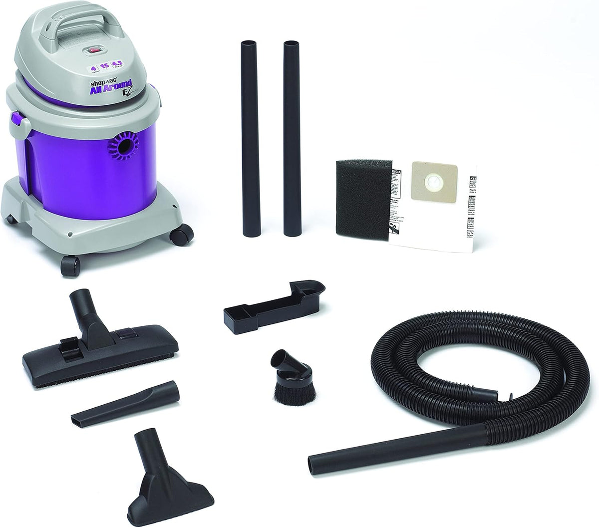 Shop-Vac 5895400 AllAround EZ Series Wet/Dry Vacuum, 4.5 Peak Horsepower, 4-Gallon, Grape/Gray