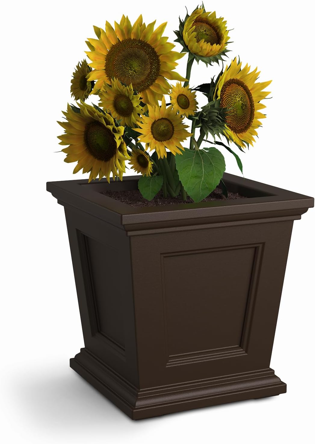 Mayne Fairfield 16in Square Self-Watering Planter in Espresso, Durable Resin Design, Model 5887-ES