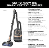 Shark CZ2001 Vertex Bagless Canister Vacuum with Self-Cleaning Brushroll and DuoClean PowerFins, Black/Copper