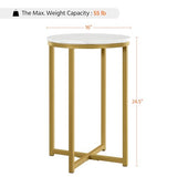 Yaheetech 16in Round Faux Marble End Table with X-Based Design & Sturdy Metal Legs, Modern Accent Sofa Table for Living Room, Black