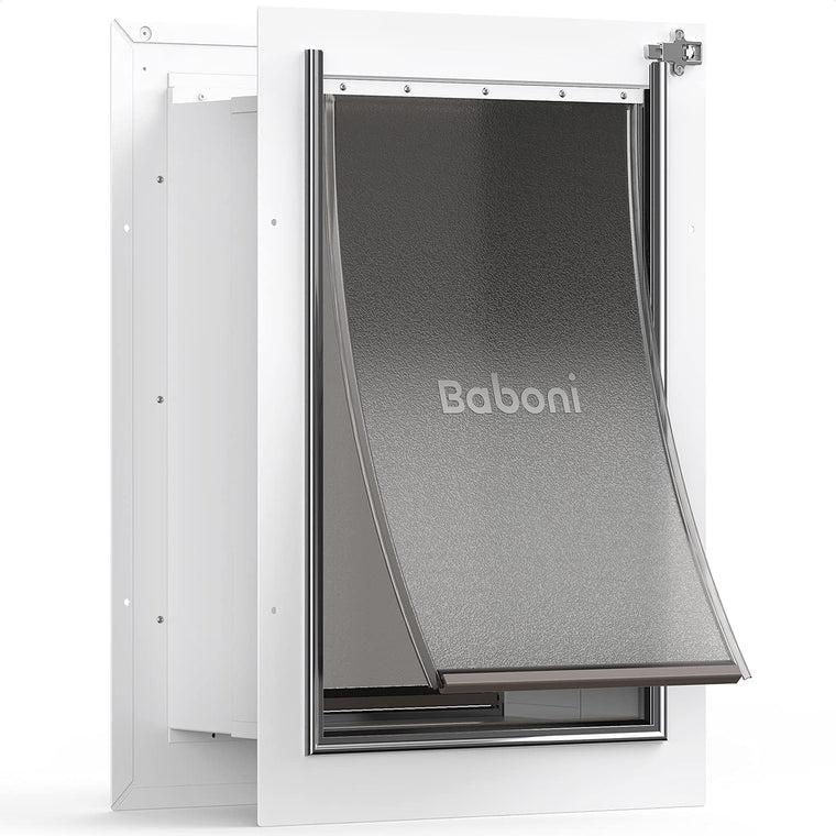 Large Baboni Dog and Cat Door for Walls, Steel Frame with Telescoping Tunnel, Aluminum Lock and Double Flap for Pets Up to 100 Lb