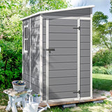 DWVO 5 x 3ft Gray Resin Outdoor Storage Shed with Floor, Window, Waterproof Construction, and Lockable Door for Garden, Yard, or Patio