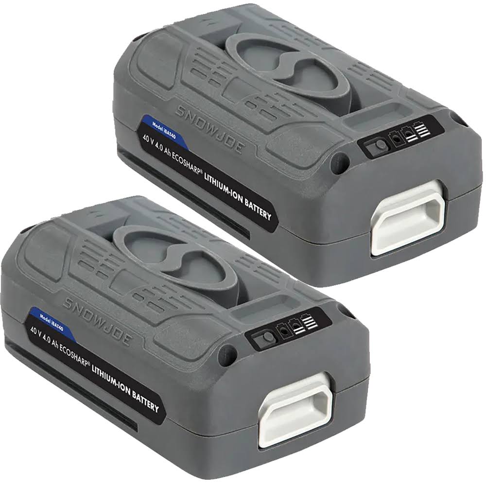 Snow Joe iBAT40 Ion EcoSharp Lithium-Ion Batteries, 2-Pack with 40 V and 4.0 Ah Capacity
