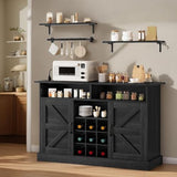 YITAHOME 47-Inch Farmhouse Buffet Cabinet with Power Outlet and Floating Shelves, Multi-Functional Kitchen and Living Room Storage Sideboard, Rustic Brown