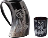 Handmade Viking Drinking Horn Mug, Food-Safe Beer Horn with Hand-Engraved Rustic Finish for Shots, Decor or Gifting