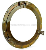 Nagina International Antique-Finish Aluminum Ship Porthole Decor with Glass Port Window, 17-Inch, Pack of 2