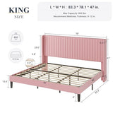 Allewie Queen Velvet Platform Bed with Vertical Channel-Tufted Wingback Headboard, Strong Wooden Slats, No Box Spring Required, Easy Assembly, Black
