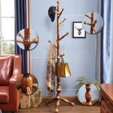 Modern Solid Wood Entryway Coat Rack with Standard Rod and 12 Hooks, Freestanding Organizer for Clothes, Hats, Jackets, and Scarves