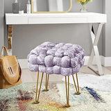 Retro Green Upholstered Ottoman Bench with Golden Legs, 16 x 16 x 16, Fluffy Accent Seat and Shoe Stool for Entryway, Bedroom, Living Room, or Vanity