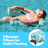 Sloosh Inflatable Pool Lounge Chair with Plant Pattern, Floating Hammock Mat for Adults, Water Raft for Pool, Beach and Summer Parties