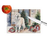 Large Great Pyrenees Cozy Christmas Glass Cutting Board, 12 in x 15 in