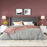 Allewie Queen Velvet Platform Bed with Vertical Channel-Tufted Wingback Headboard, Strong Wooden Slats, No Box Spring Required, Easy Assembly, Black