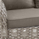 3-Piece Outdoor Patio Furniture Set with Two Swivel Rocker Chairs and Rattan Side Table, Wicker Glider Seating for Deck, Porch or Poolside, Brown and Blue