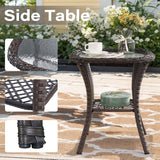 3-Piece Outdoor Patio Furniture Set with Two Swivel Rocker Chairs and Rattan Side Table, Wicker Glider Seating for Deck, Porch or Poolside, Brown and Blue
