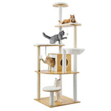 VEVOR 55.12-Inch Cat Tower with Enclosed Litter Box, Multi-Level Condo Design, Perches, Sisal Scratching Posts, and Hammock for Indoor Cats