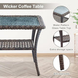 3-Piece Outdoor Patio Furniture Set with Two Swivel Rocker Chairs and Rattan Side Table, Wicker Glider Seating for Deck, Porch or Poolside, Brown and Blue
