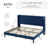 Allewie Queen Velvet Platform Bed with Vertical Channel-Tufted Wingback Headboard, Strong Wooden Slats, No Box Spring Required, Easy Assembly, Black