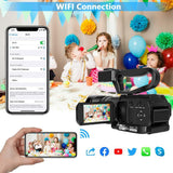 4K HD Camcorder with 48MP, 60FPS, 30X Digital Zoom, Auto Focus and LED Function, 4500mAh Battery, Handheld Stabilizer, Remote, Microphone and 64G SD Card