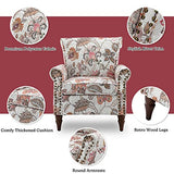 HULALA HOME Upholstered Wingback Accent Chair with Removable Cushion, Wood Legs and Nailhead Trim, Floral Living Room or Bedroom Armchair, Blue