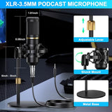 Podcast Microphone and Audio Mixer Bundle with 3.5mm Condenser Mic, Live Sound Card, Voice Changer and Denoise, Equipment for PC and Phone Streaming, Singing and Gaming