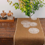 Cheyenne Burlap Linen Table Runner with Hand-Printed White Dandelion Design, 100% Linen, Fringed Edge, Prewashed, Pre-Shrunk, and Machine Washable, Chocolate Brown, 14 x 36