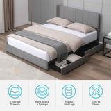 CECER King Upholstered Platform Bed with Velvet Adjustable Headboard, 4 Storage Drawers and Solid Metal and Wood Frame, Easy Assembly, Dark Grey