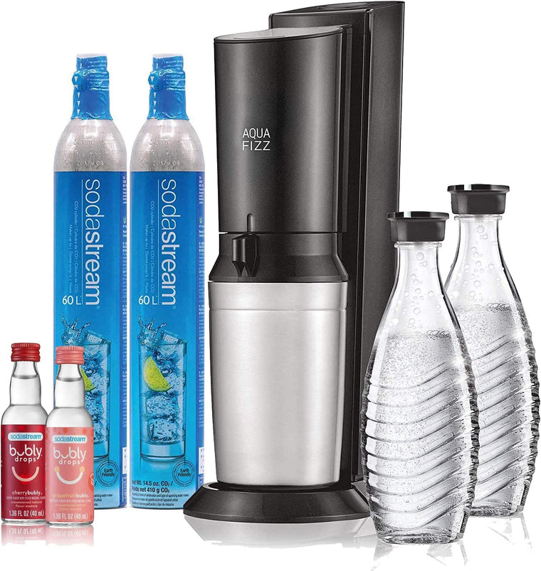 SodaStream Aqua Fizz Sparkling Water Maker in Black, with CO2 and Glass Carafes