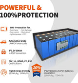 Pack of 2 Ampere Time 12V 400Ah LiFePO4 Deep Cycle Batteries with Built-in 250A BMS and 5.12kWh Runtime