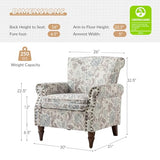 HULALA HOME Upholstered Wingback Accent Chair with Removable Cushion, Wood Legs and Nailhead Trim, Floral Living Room or Bedroom Armchair, Blue